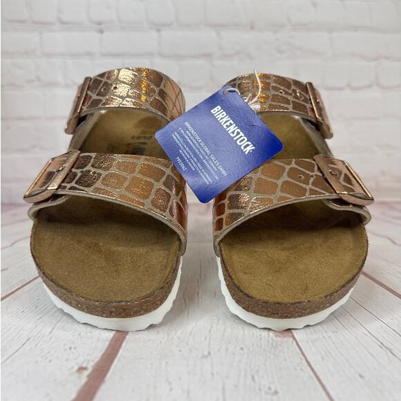 Birkenstock Arizona Gator Gleam Two Strap Copper Sandals Mens Sz 4/Women’s Sz 6 - Picture 5 of 9